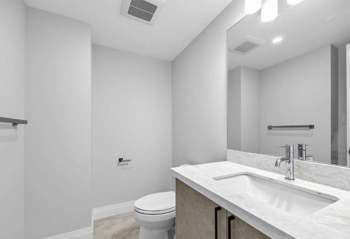 Powder room vanity and toilet